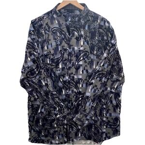 Luchiano‎ Visconti Black Button Front Shirt Abstract Velvet Details Mens 3XLB
